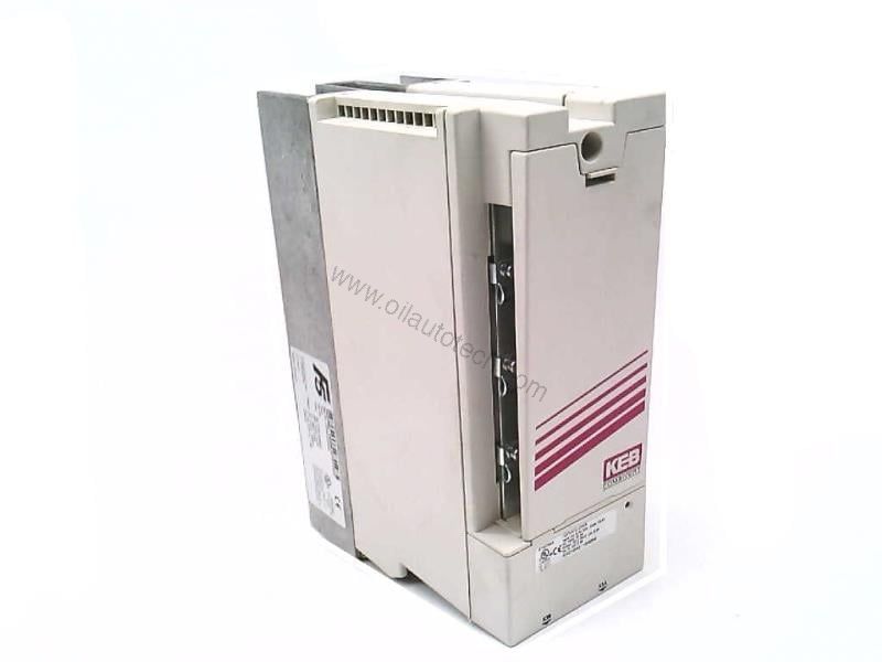 Figure 1: Front view of the KEB 12F5A1D-3A0A industrial automation component showing its physical design and enclosure.