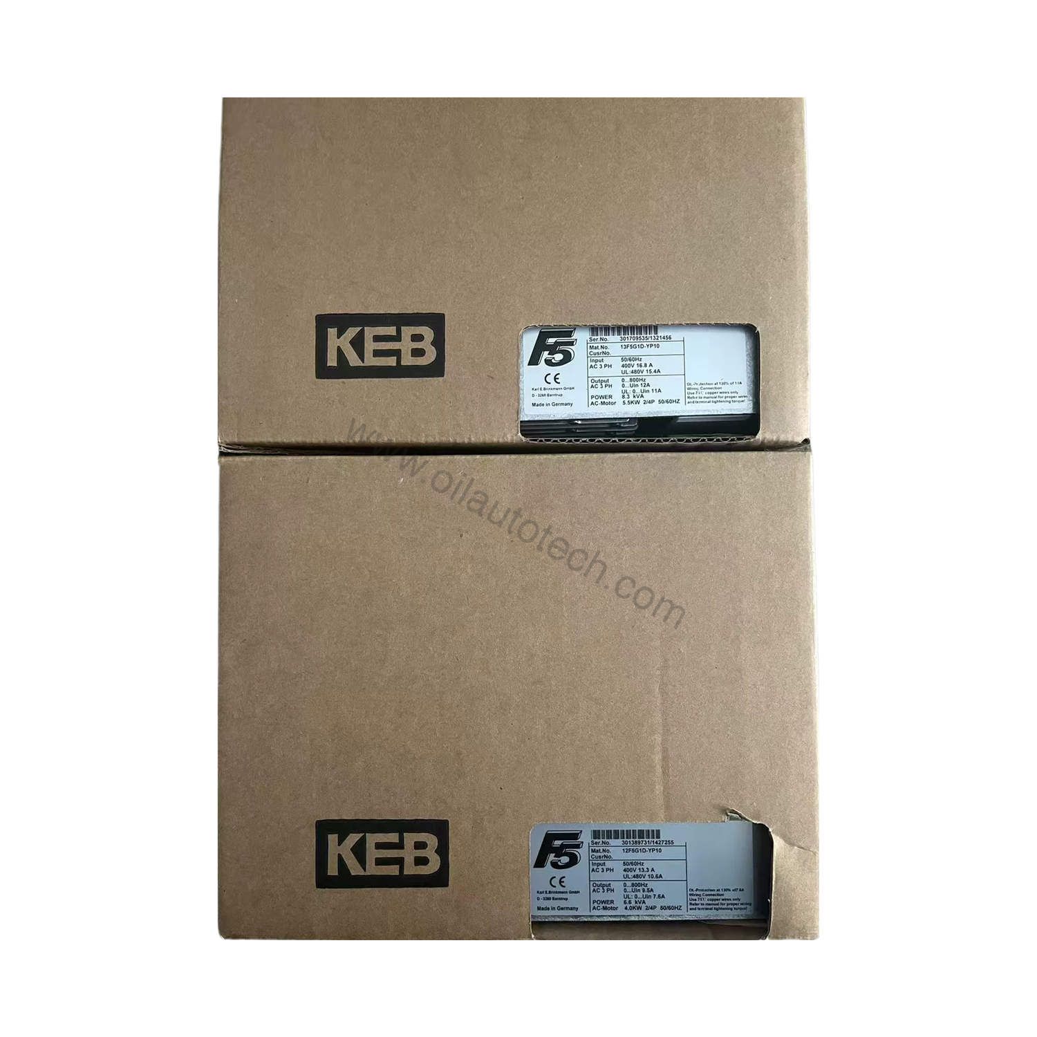 Figure 1: Front view of the KEB 12F5G1D-YP10 industrial automation component showing its physical design and enclosure.