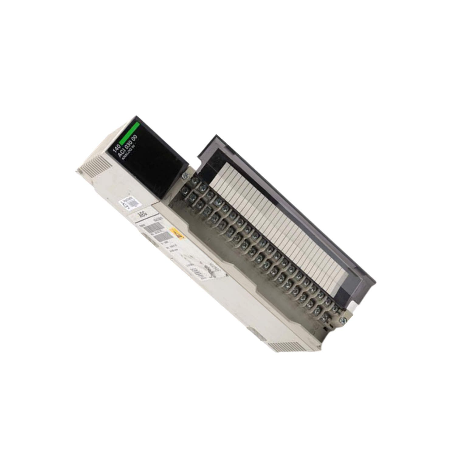 Figure 2: Technical layout and connection details for the Schneider 140ACI03000C industrial automation component.