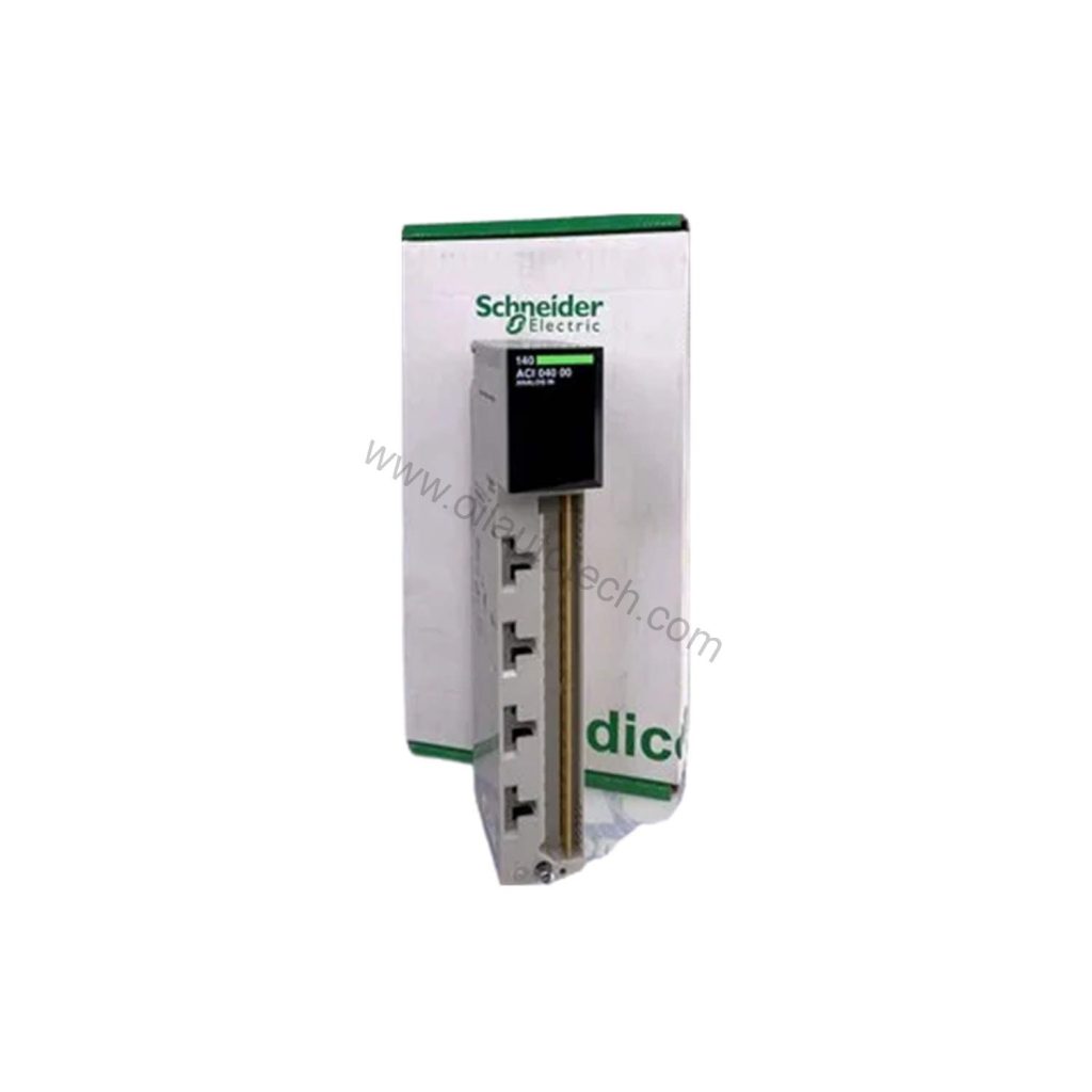 Figure 1: Front view of the Schneider Electric 140ACI05100SC industrial automation component showing its physical design and enclosure.