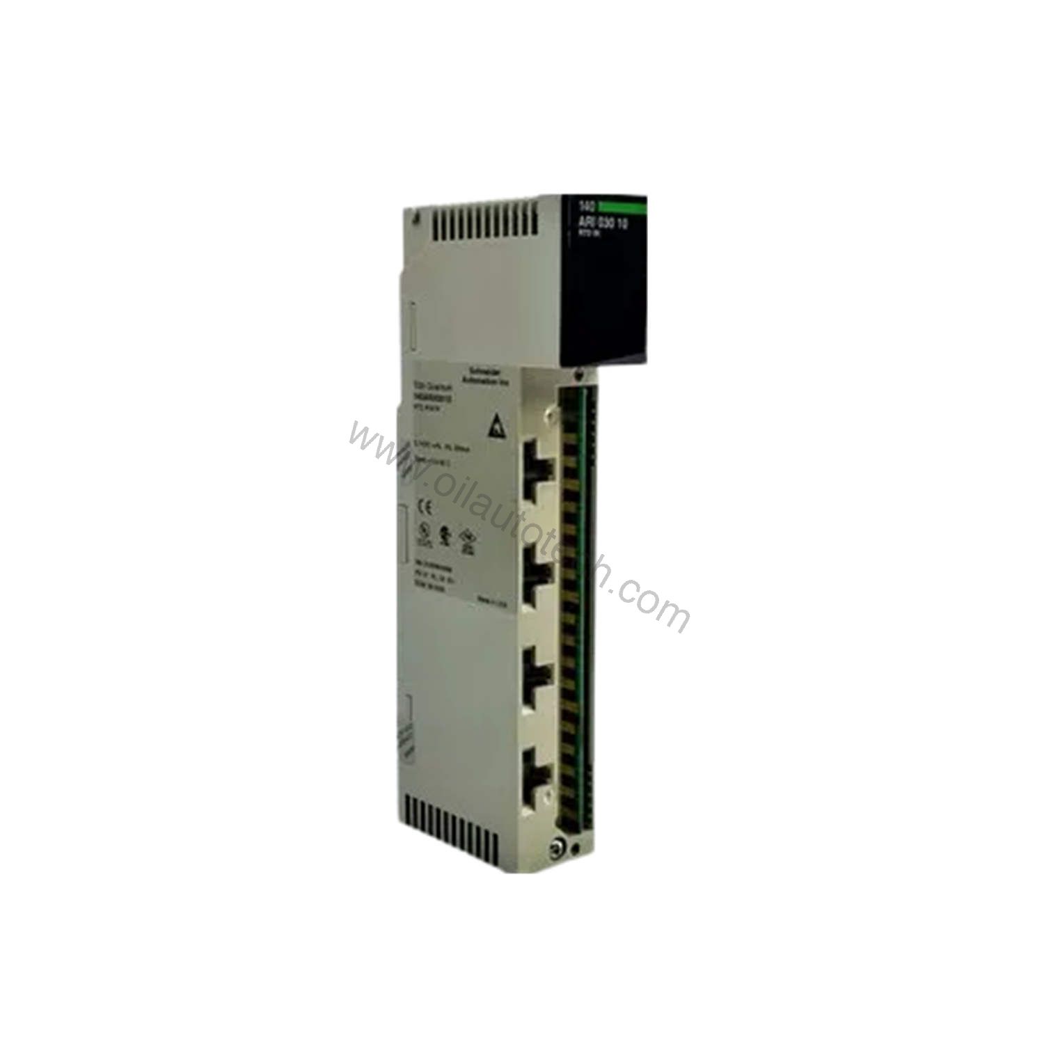 Figure 1: Front view of the Schneider Electric 140ARI03000C industrial automation component showing its physical design and enclosure.
