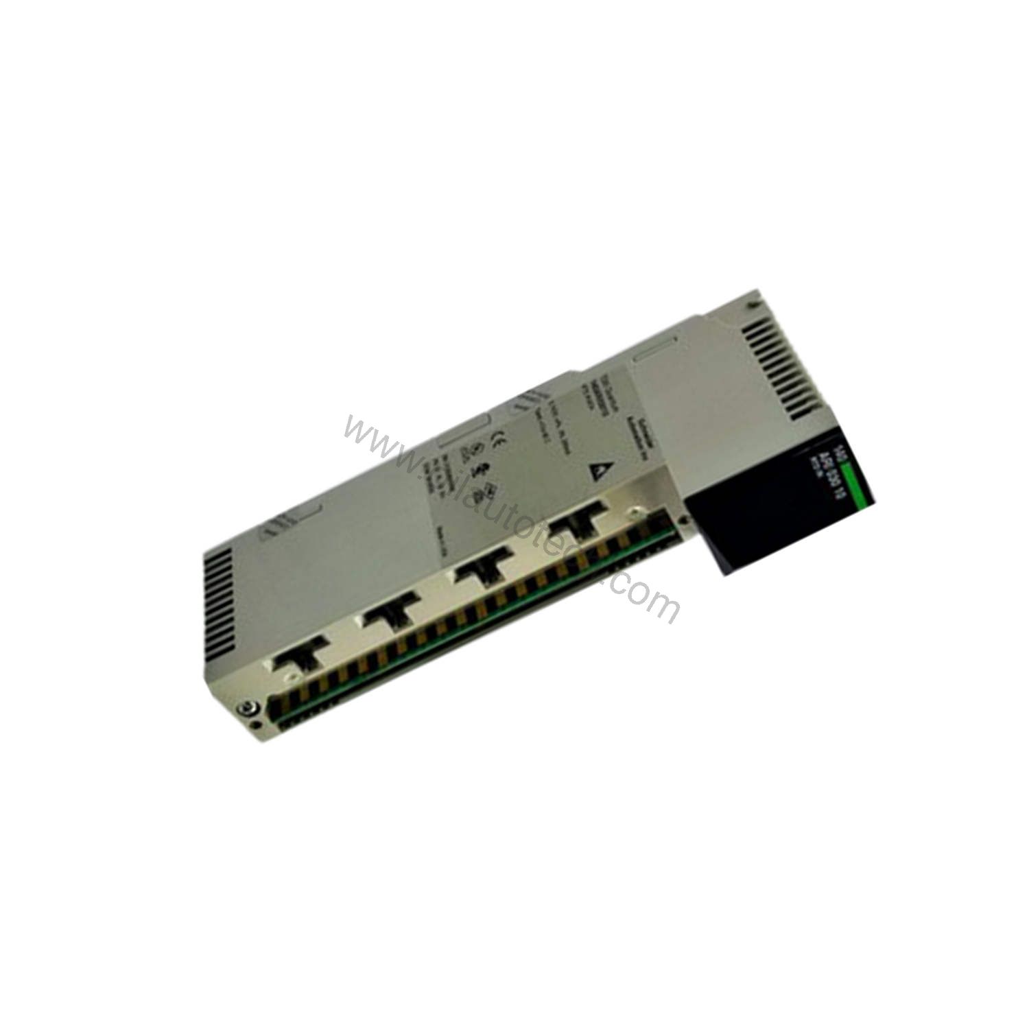 Figure 2: Technical layout and connection details for the Schneider Electric 140ARI03010C industrial automation component.