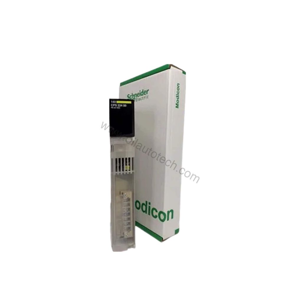 Figure 1: Front view of the Schneider Electric 140CPS22400C industrial automation component showing its physical design and enclosure.