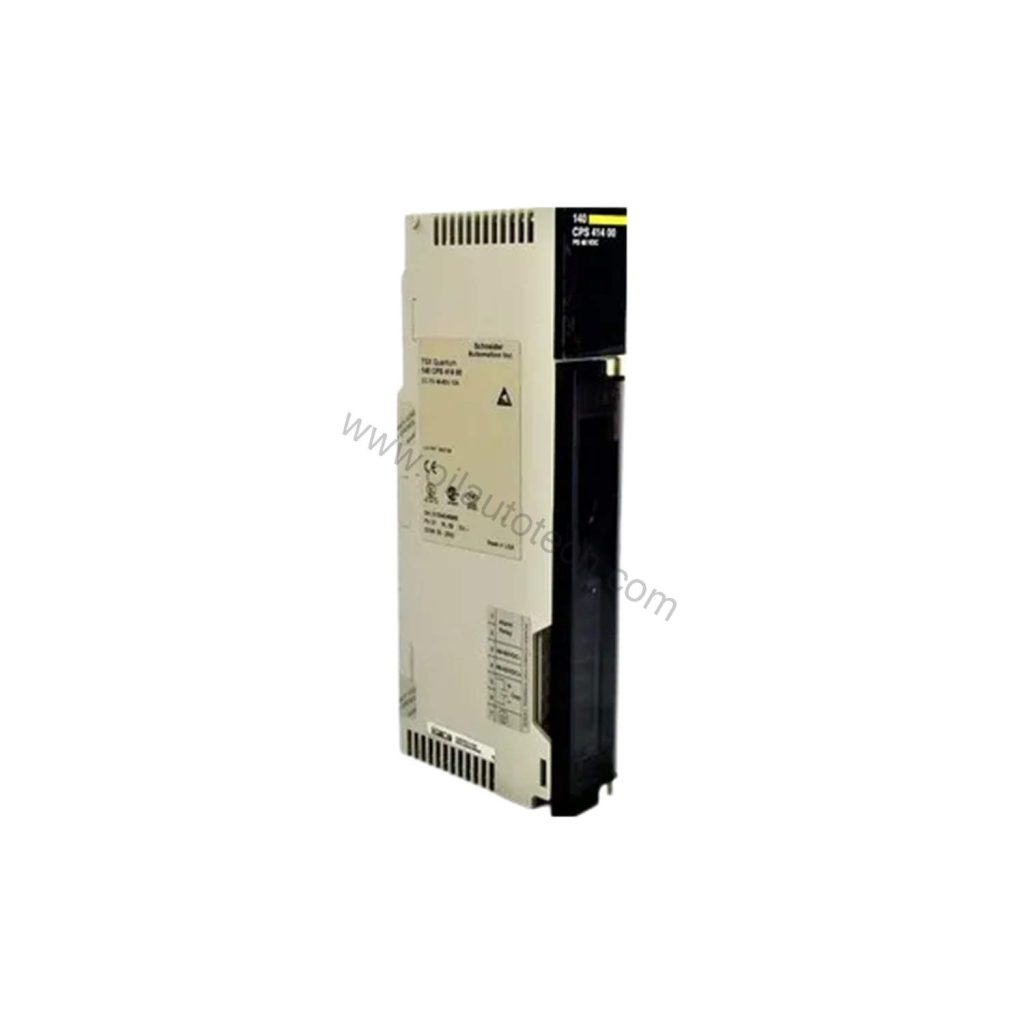 Figure 1: Front view of the Schneider Electric 140CPS41400C industrial automation component showing its physical design and enclosure.