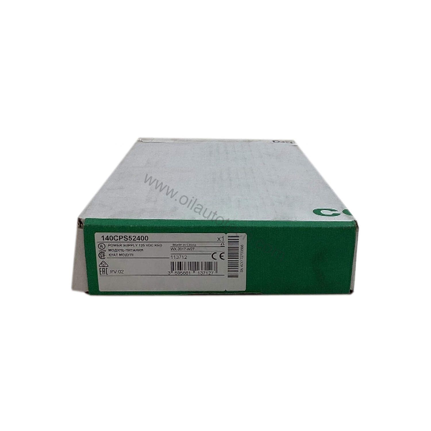Figure 2: Technical layout and connection details for the Schneider Electric 140CPS52400C industrial automation component.