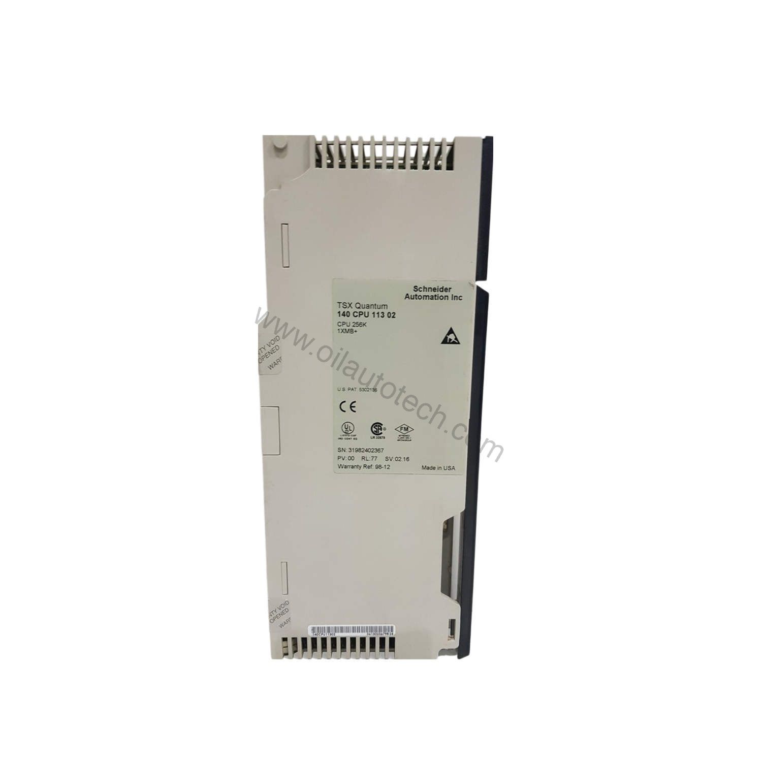 Figure 1: Front view of the Schneider Electric 140CPU11304C industrial automation component showing its physical design and enclosure.
