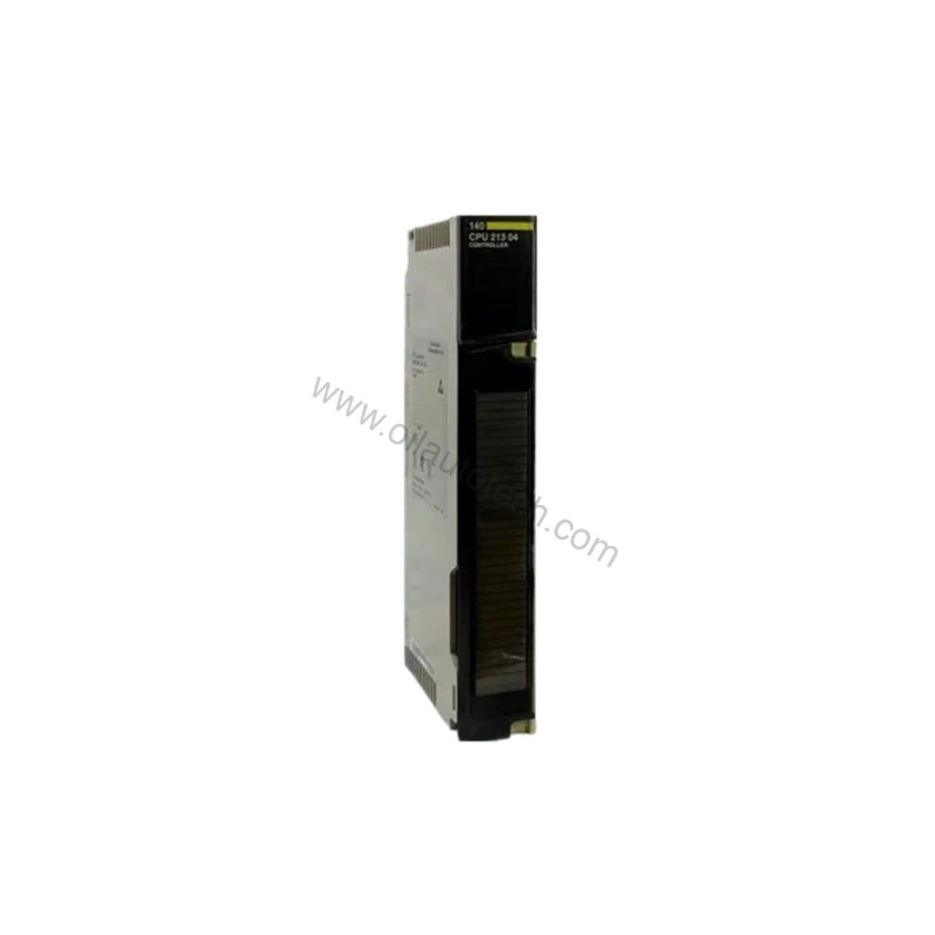 Figure 1: Front view of the Schneider Electric 140CPU21304C industrial automation component showing its physical design and enclosure.