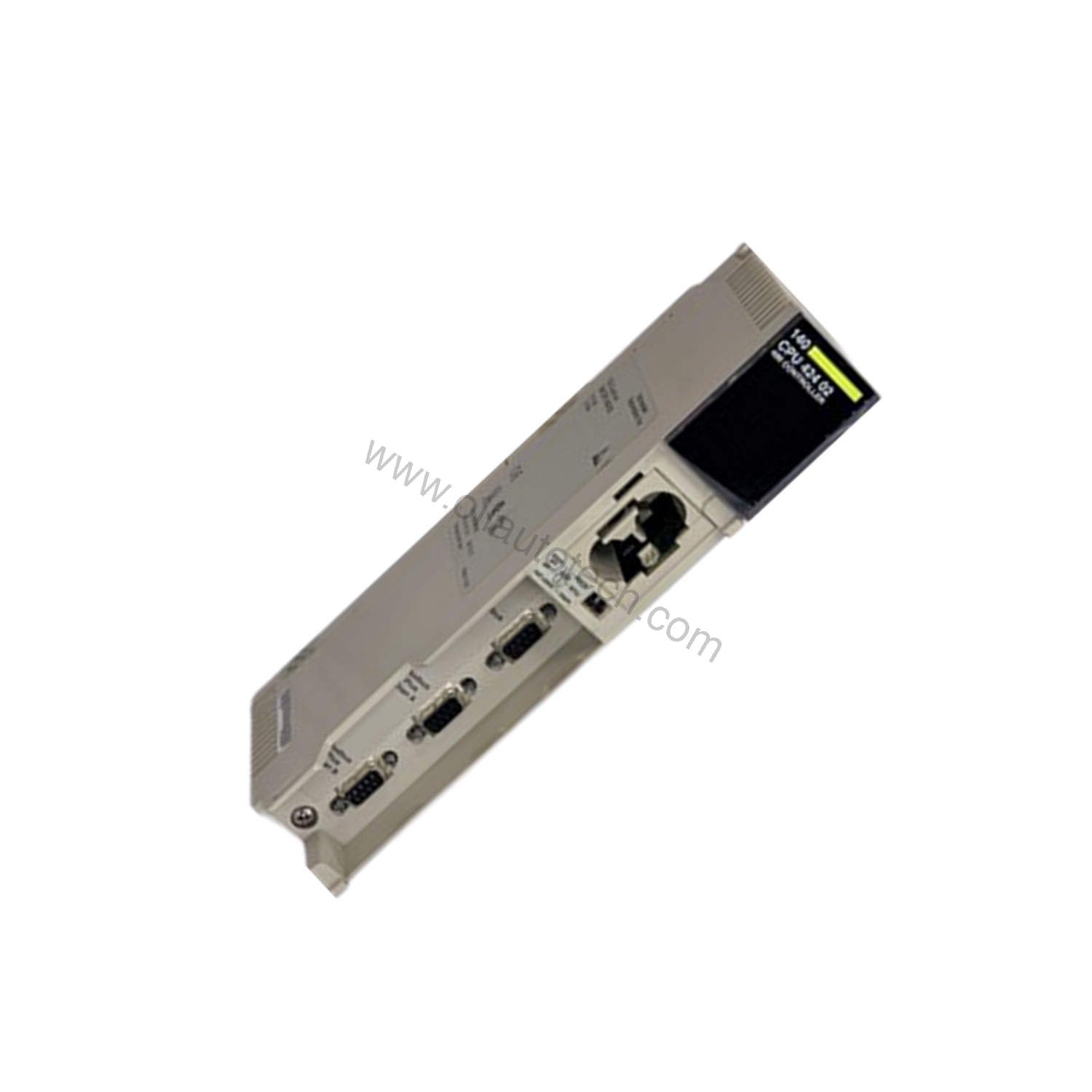 Figure 2: Technical layout and connection details for the Schneider Electric 140CPU42401C industrial automation component.