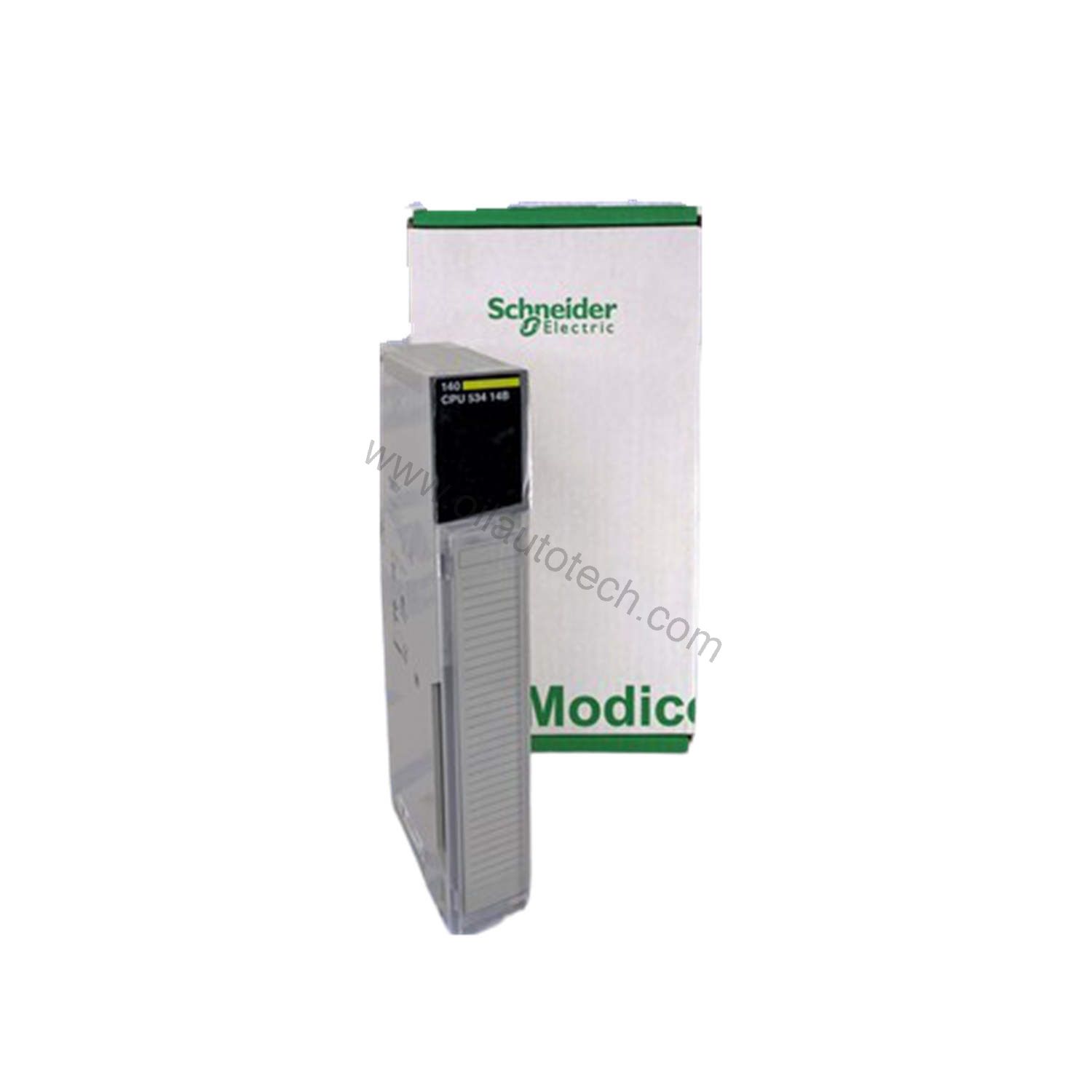 Figure 1: Front view of the Schneider Electric 140CPU53414C industrial automation component showing its physical design and enclosure.