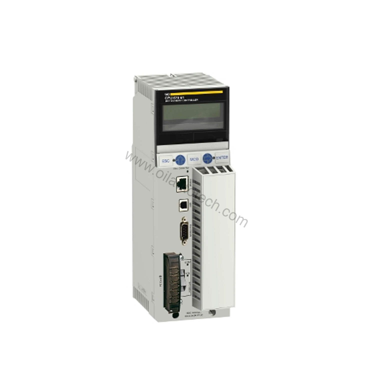 Figure 1: Front view of the Schneider Electric 140CPU67261C industrial automation component showing its physical design and enclosure.