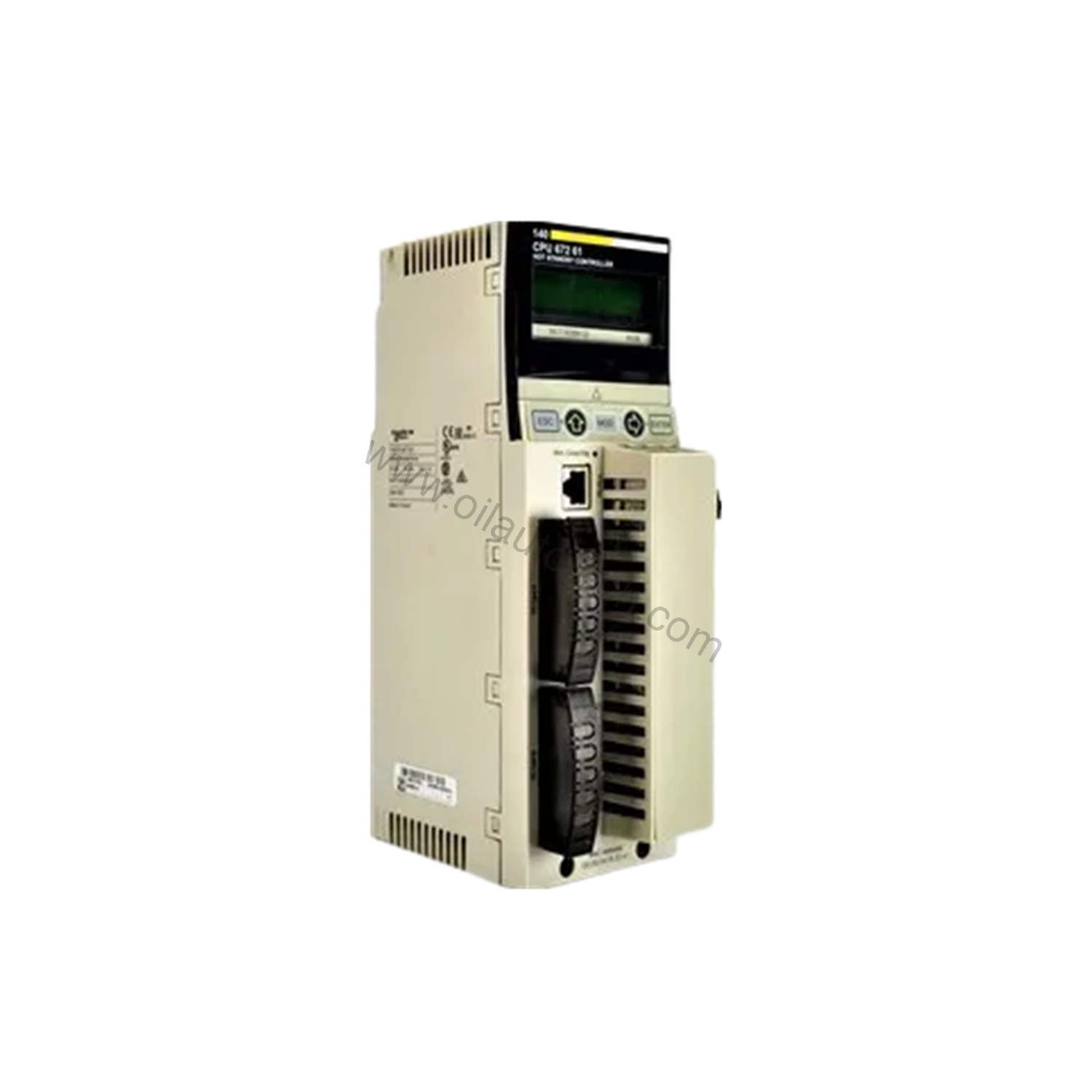 Figure 1: Front view of the Schneider Electric 140CPU67261 industrial automation component showing its physical design and enclosure.