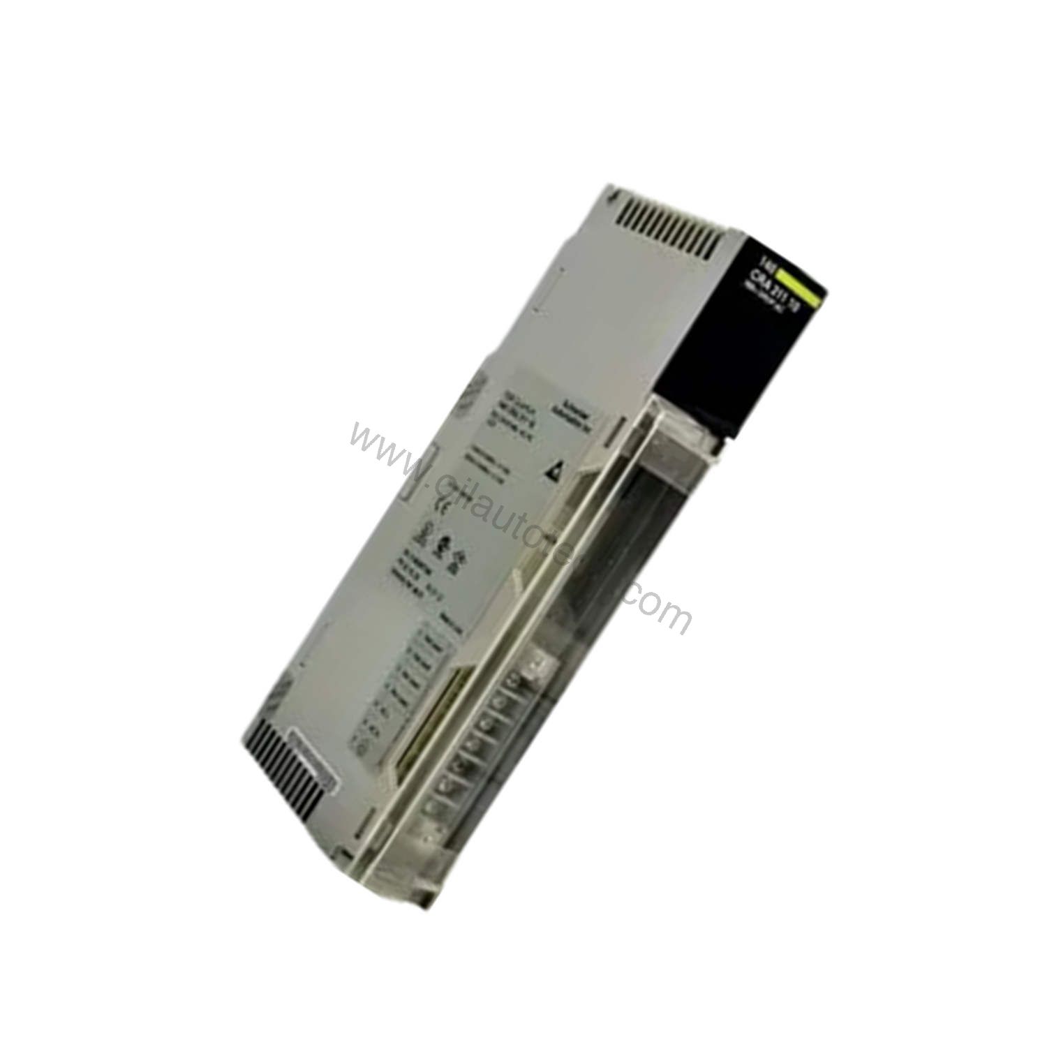 Figure 2: Technical layout and connection details for the Schneider Electric 140CRA21100C industrial automation component.