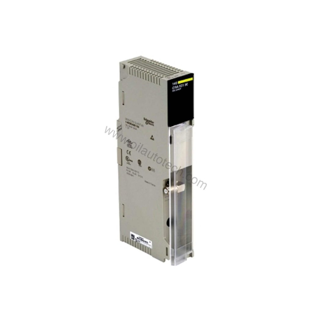 Figure 1: Front view of the Schneider Electric 140CRA93100C industrial automation component showing its physical design and enclosure.