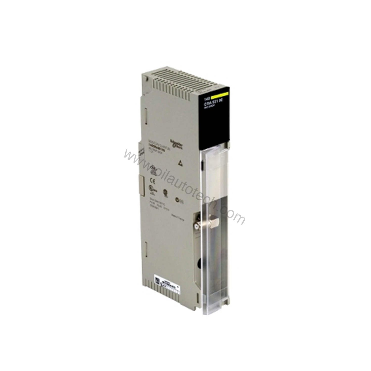 Figure 1: Front view of the Schneider Electric 140CRA93100C industrial automation component showing its physical design and enclosure.