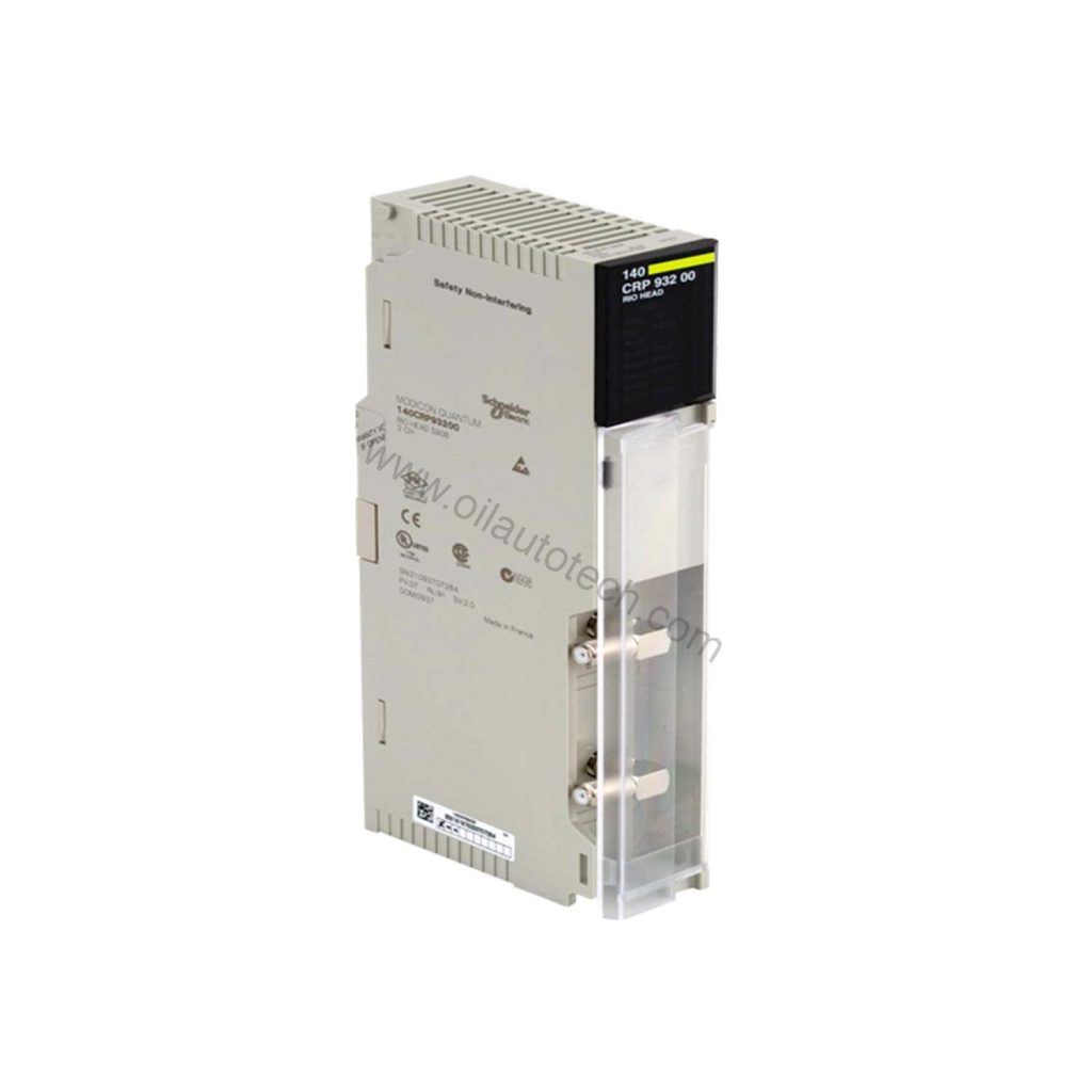Figure 1: Front view of the Schneider Electric 140CRP93200C industrial automation component showing its physical design and enclosure.