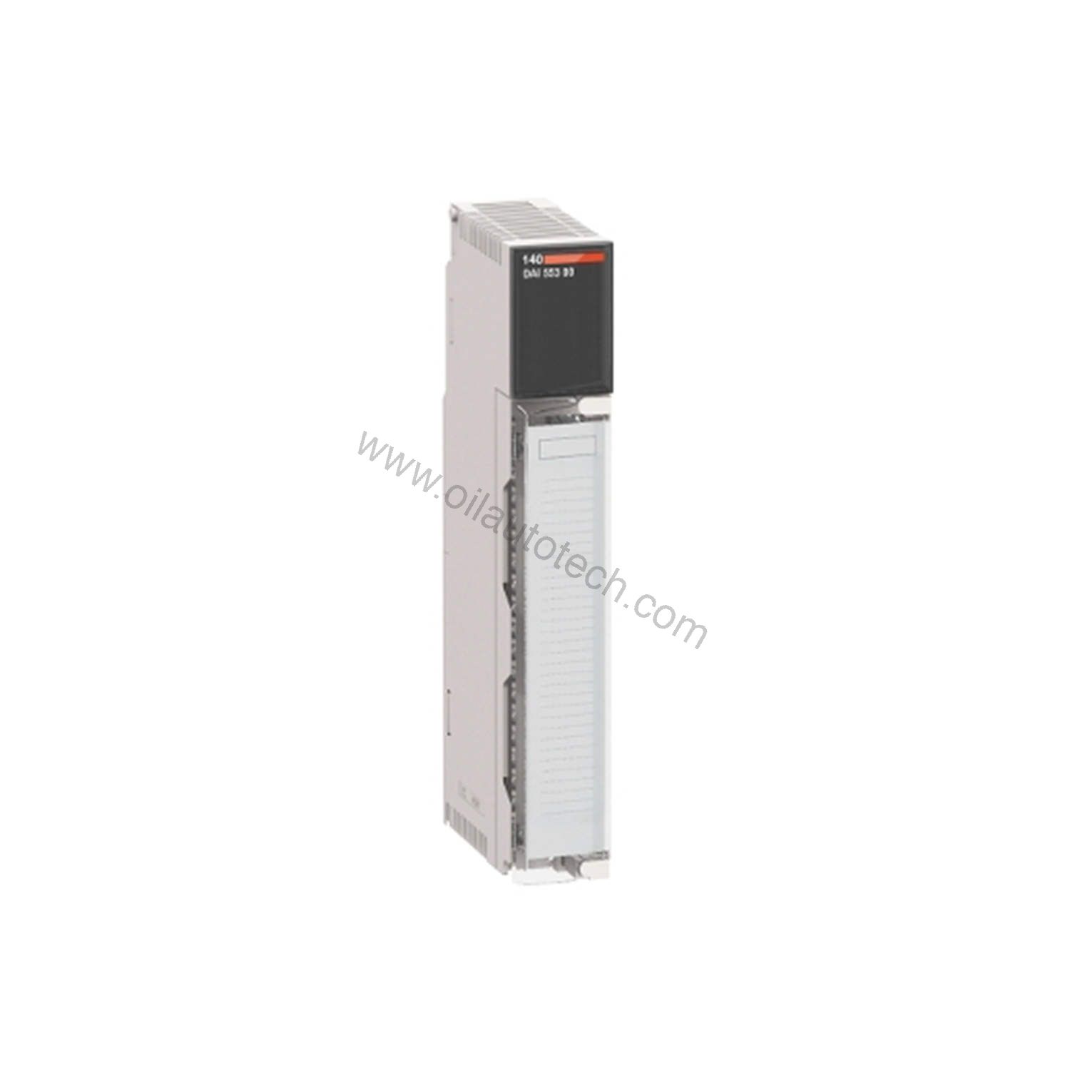 Figure 1: Front view of the Schneider Electric 140DAI34000C industrial automation component showing its physical design and enclosure.