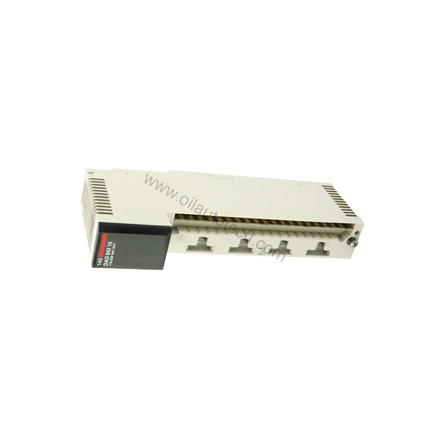 Figure 2: Technical layout and connection details for the Schneider Electric 140DAO84210C industrial automation component.