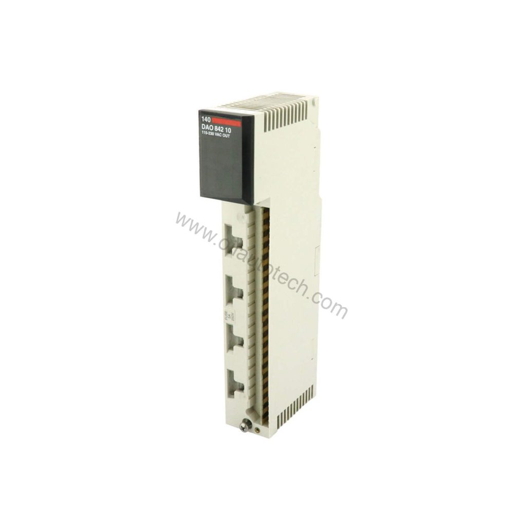 Figure 1: Front view of the Schneider Electric 140DAO84210C industrial automation component showing its physical design and enclosure.