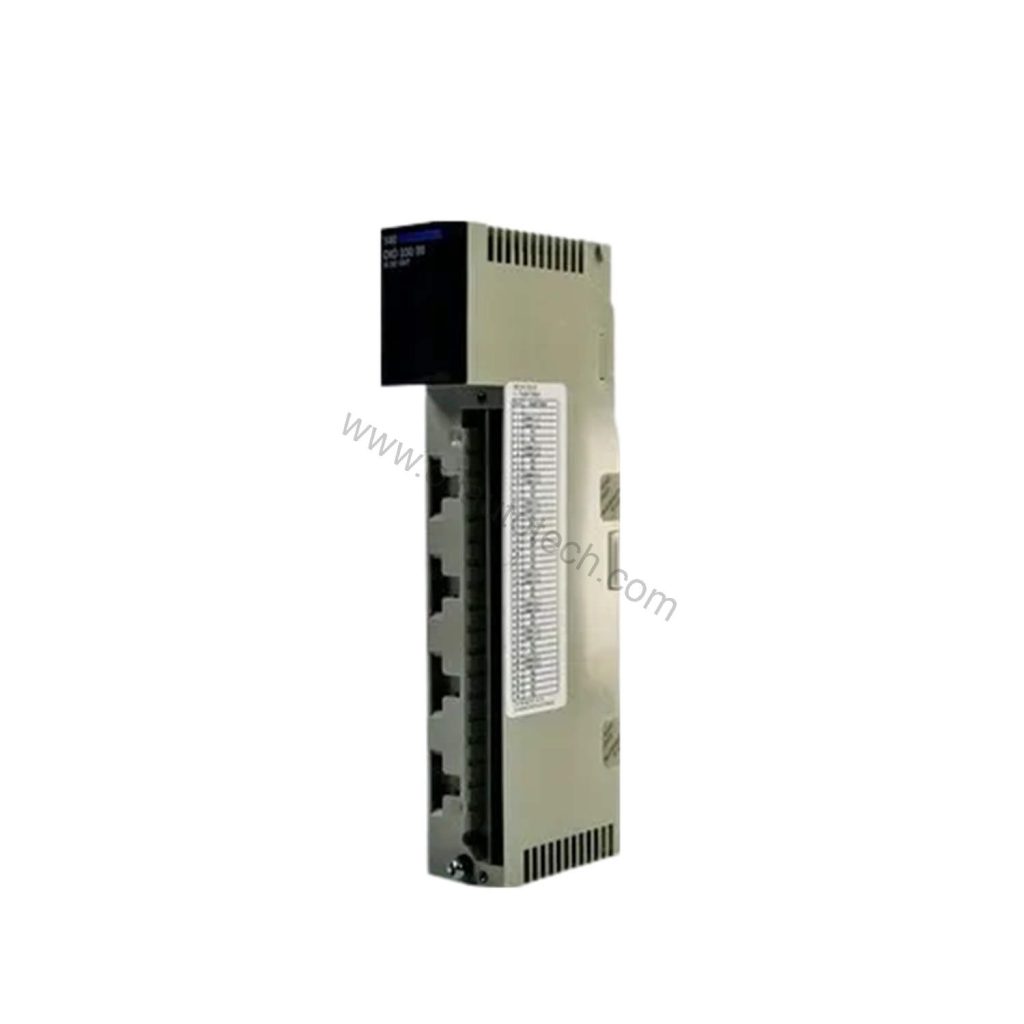 Figure 1: Front view of the Schneider Electric 140DIO33000C industrial automation component showing its physical design and enclosure.