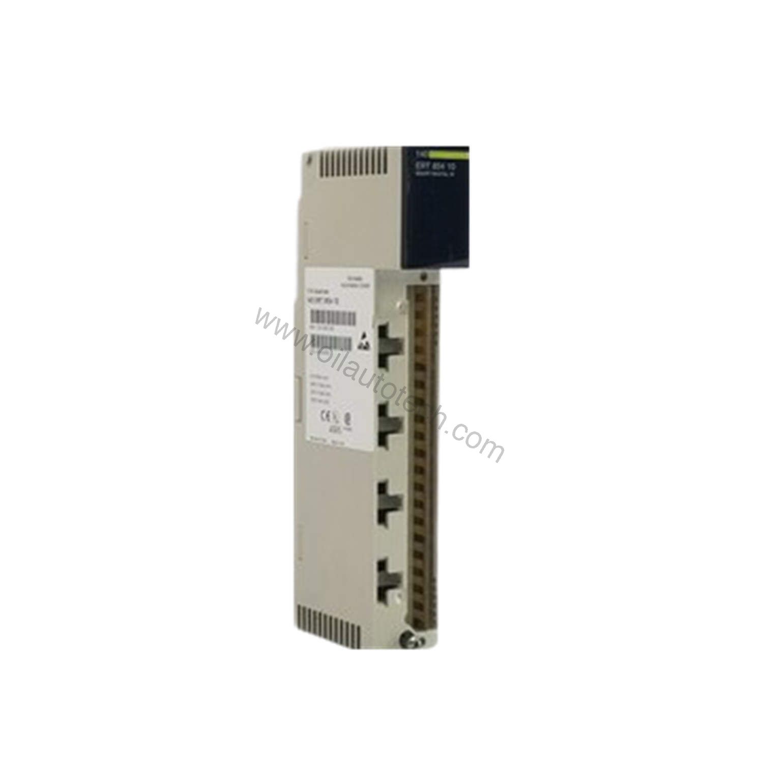 Figure 1: Front view of the Schneider Electric 140ERT85410IAT industrial automation component showing its physical design and enclosure.