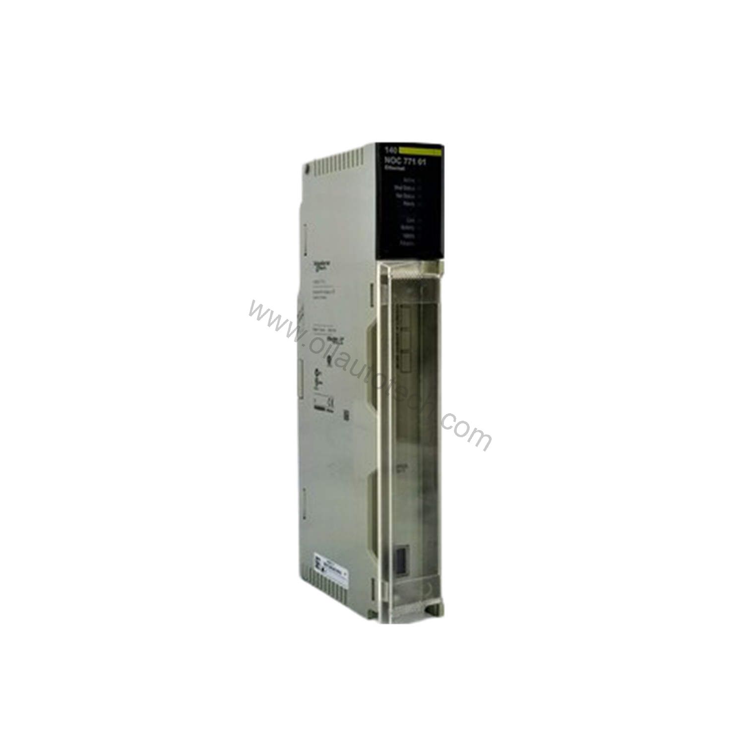 Figure 1: Front view of the Schneider Electric 140NOC77101C industrial automation component showing its physical design and enclosure.