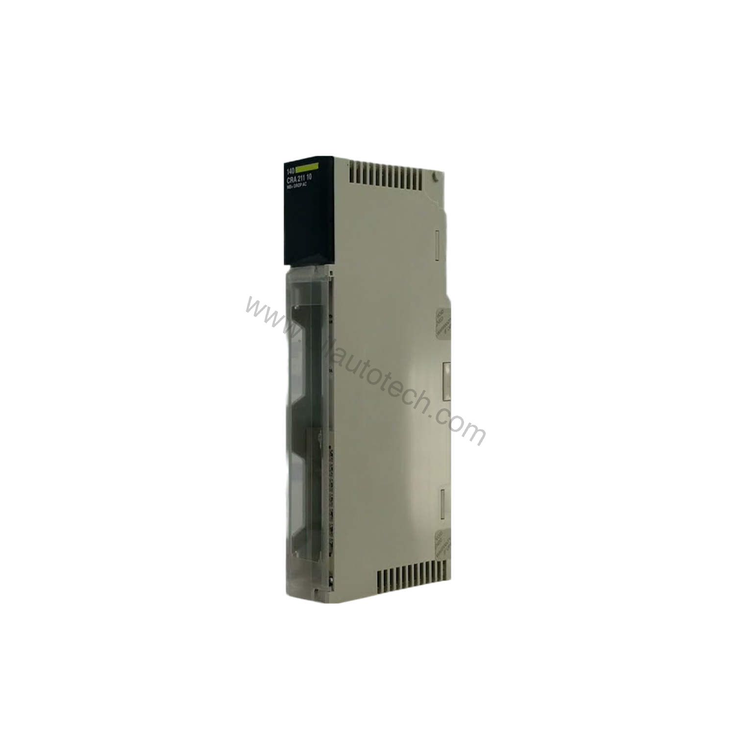 Figure 1: Front view of the Schneider Electric 140NOE21110C industrial automation component showing its physical design and enclosure.