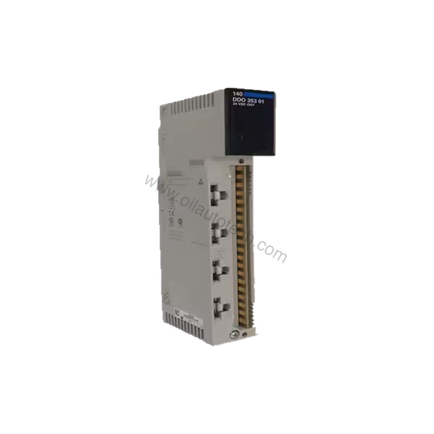 Figure 2: Technical layout and connection details for the Schneider Electric 140NOE35100 industrial automation component.