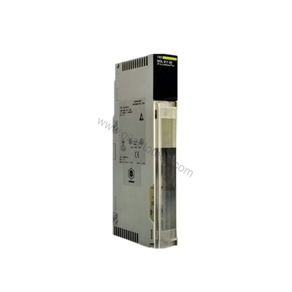 Figure 1: Front view of the Schneider Electric 140NOL91100 industrial automation component showing its physical design and enclosure.