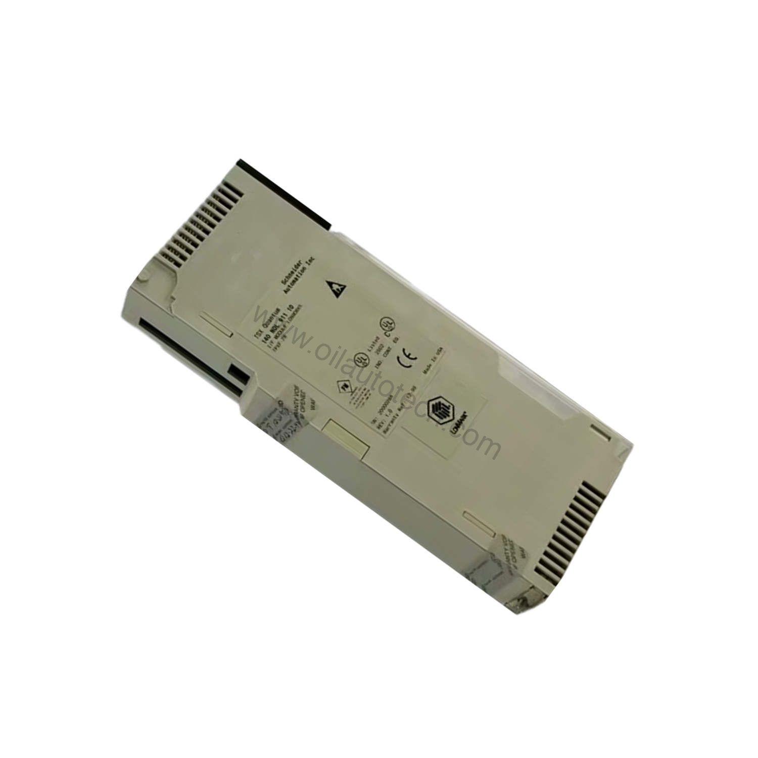 Figure 2: Technical layout and connection details for the Schneider Electric 140NOL91110 industrial automation component.