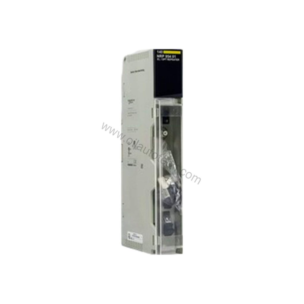 Figure 1: Front view of the Schneider Electric 140NRP95401 industrial automation component showing its physical design and enclosure.