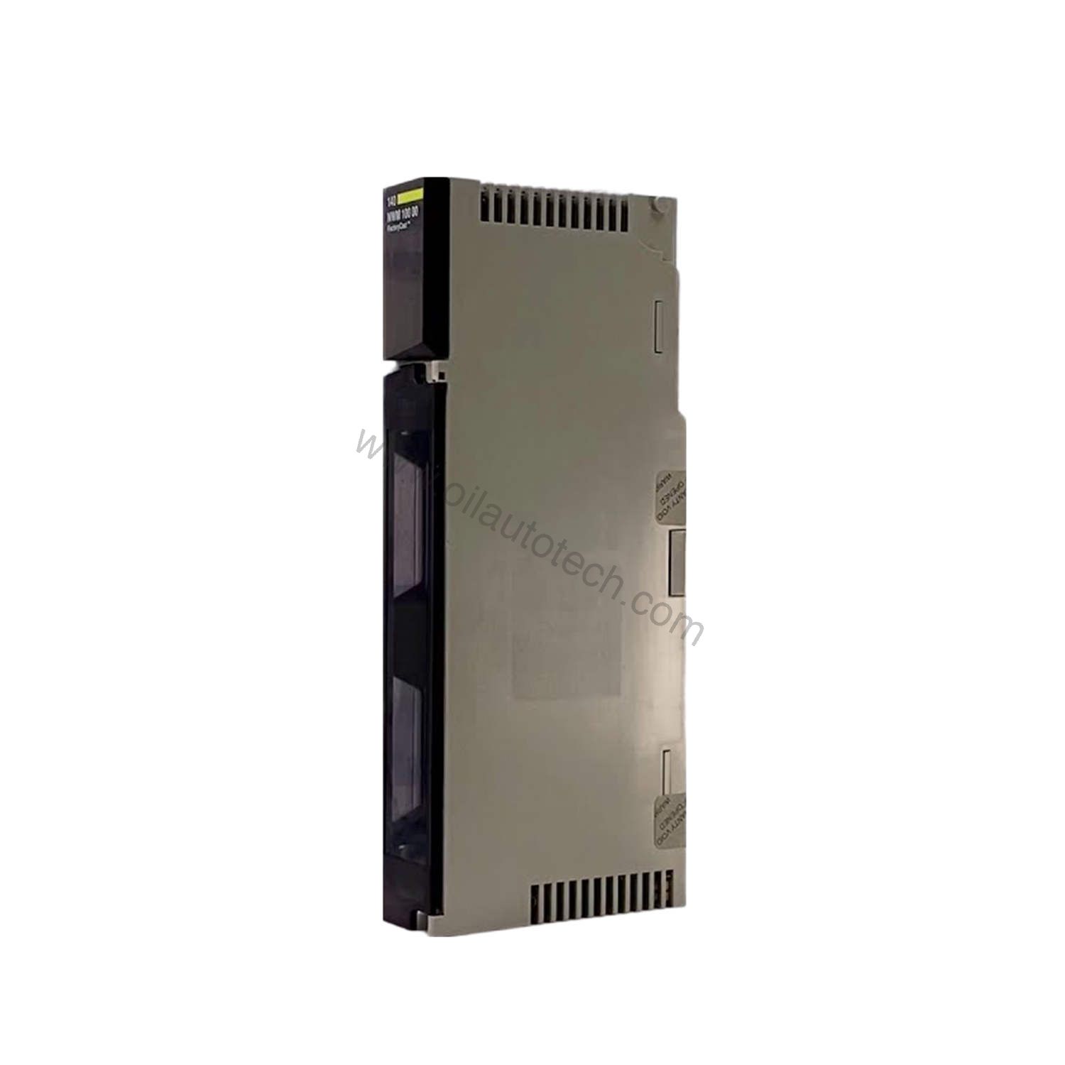 Figure 1: Front view of the Schneider Electric 140NWM05000 industrial automation component showing its physical design and enclosure.