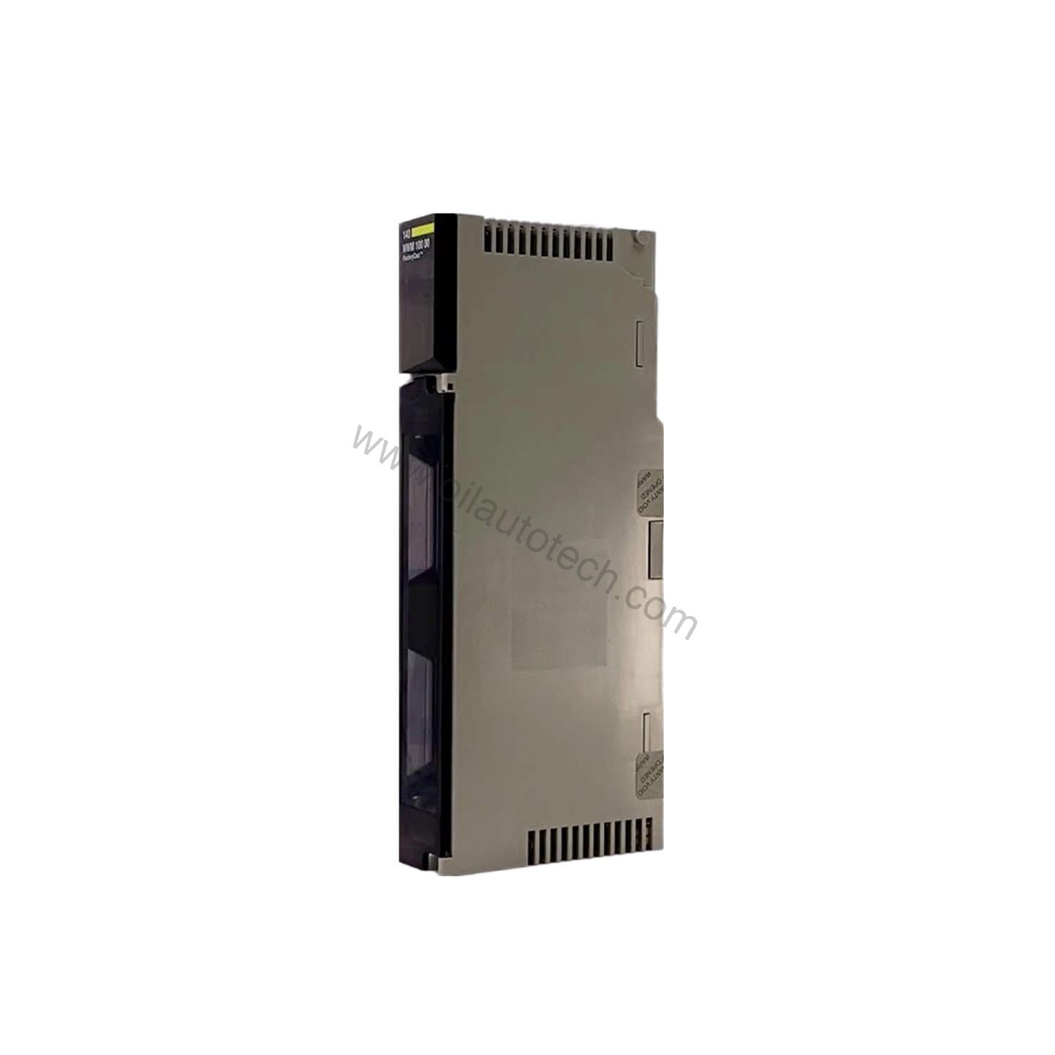 Figure 1: Front view of the Schneider Electric 140NWM10000C industrial automation component showing its physical design and enclosure.