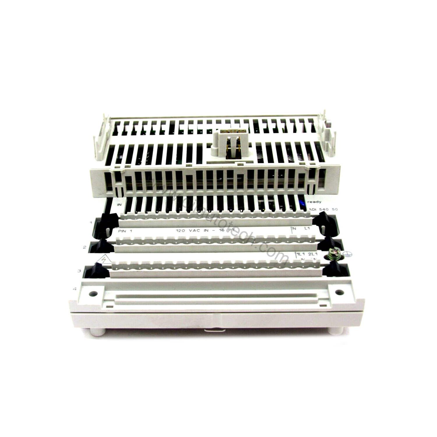 Figure 1: Front view of the Schneider 170ADI54050 industrial automation component showing its physical design and enclosure.