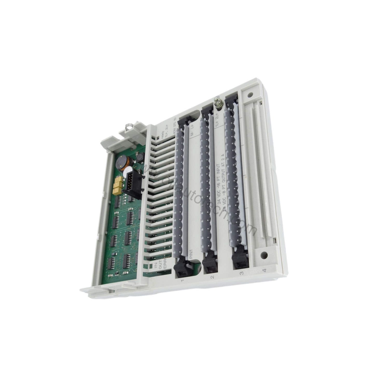 Figure 2: Technical layout and connection details for the Schneider 170ADM37010 industrial automation component.
