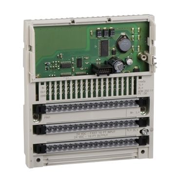 Figure 1: Front view of the Schneider 170ADM85010 industrial automation component showing its physical design and enclosure.