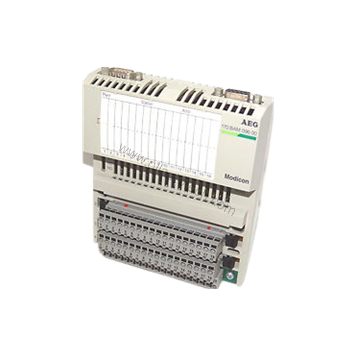 Figure 2: Technical layout and connection details for the Schneider Electric 170BAM09600 industrial automation component.
