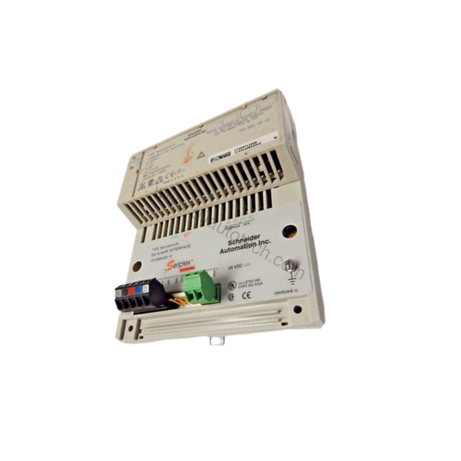 Figure 2: Technical layout and connection details for the Schneider 170ENT11000 industrial automation component.