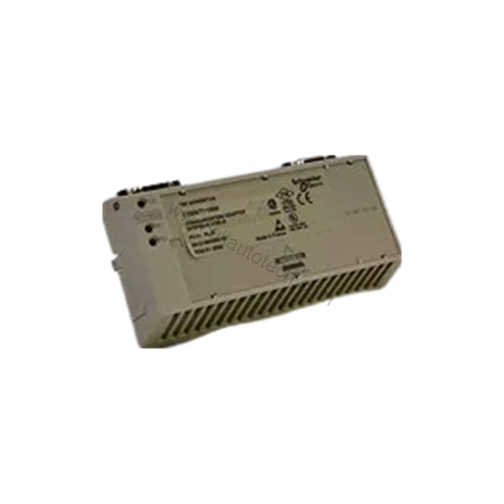 Figure 1: Front view of the Schneider Electric 170INT11000C industrial automation component showing its physical design and enclosure.