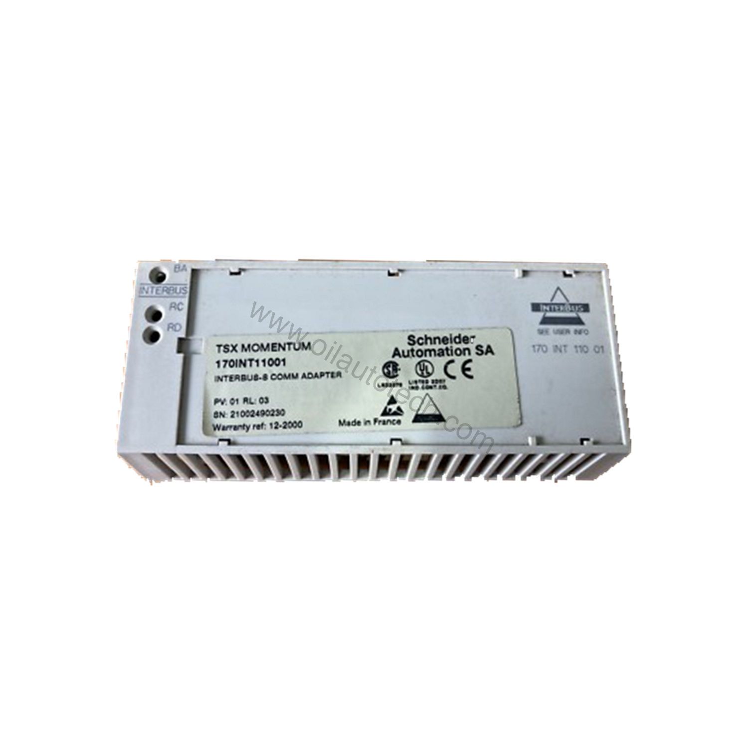 Figure 2: Technical layout and connection details for the Schneider Electric 170INT11001 industrial automation component.