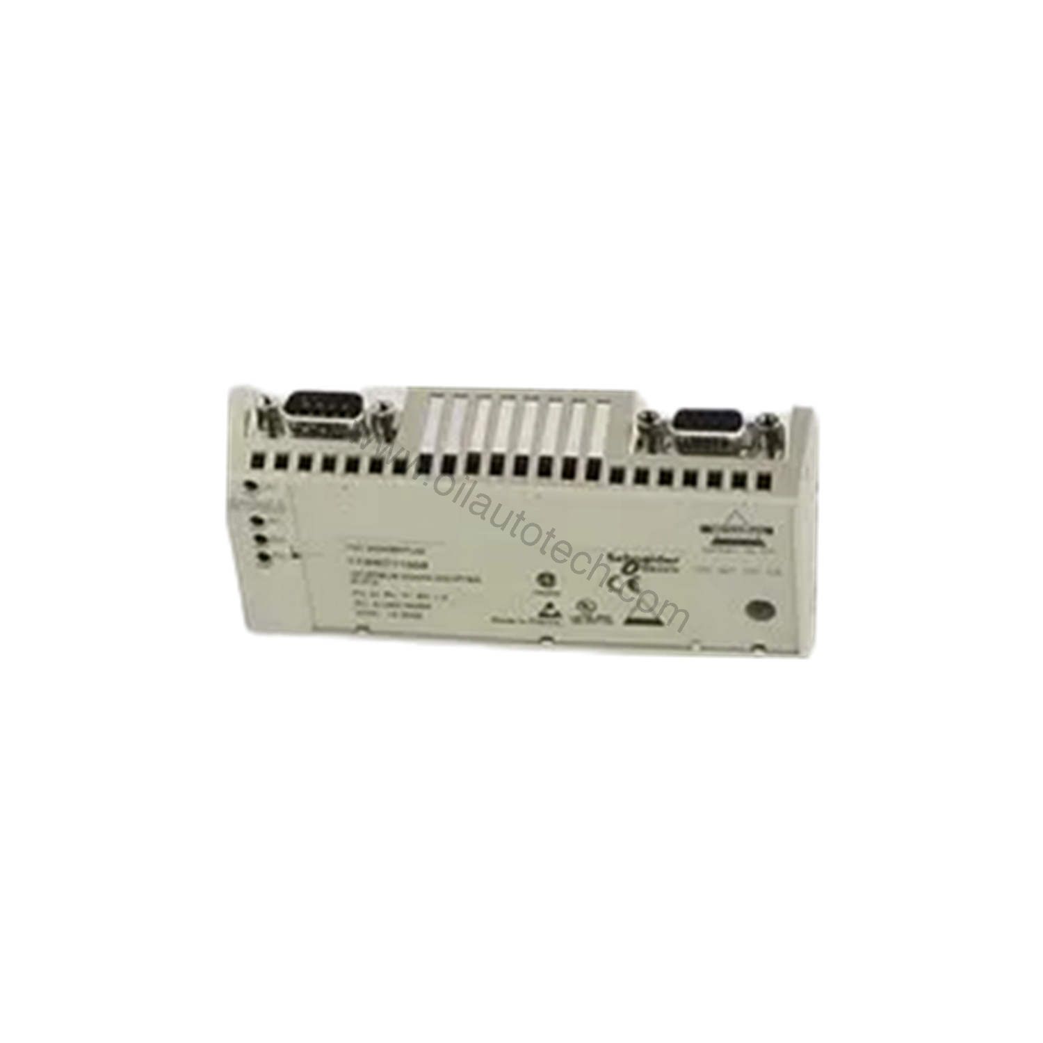 Figure 2: Technical layout and connection details for the Schneider Electric 170INT11003C industrial automation component.