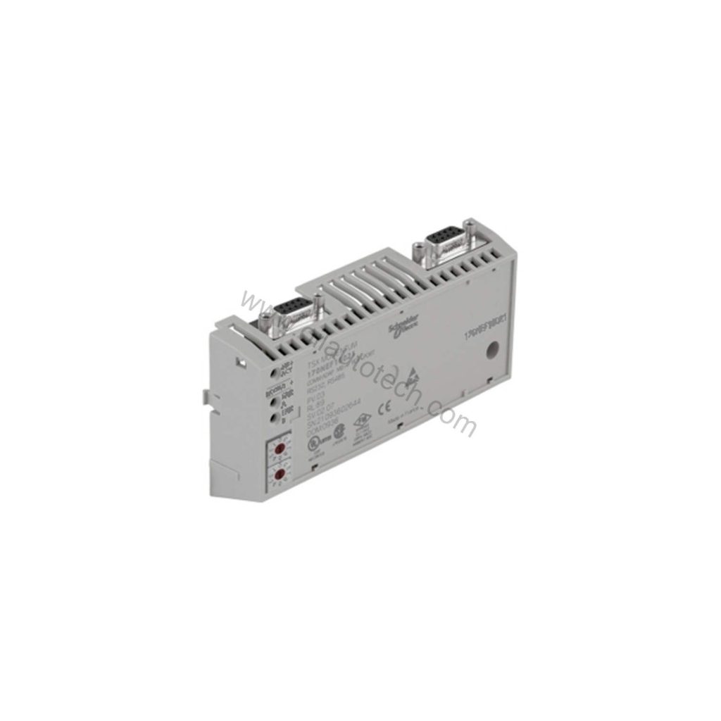Figure 2: Technical layout and connection details for the Schneider Electric 170PNT11020C industrial automation component.