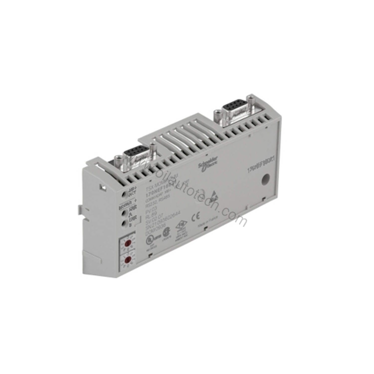 Figure 2: Technical layout and connection details for the Schneider 170PNT11020 industrial automation component.