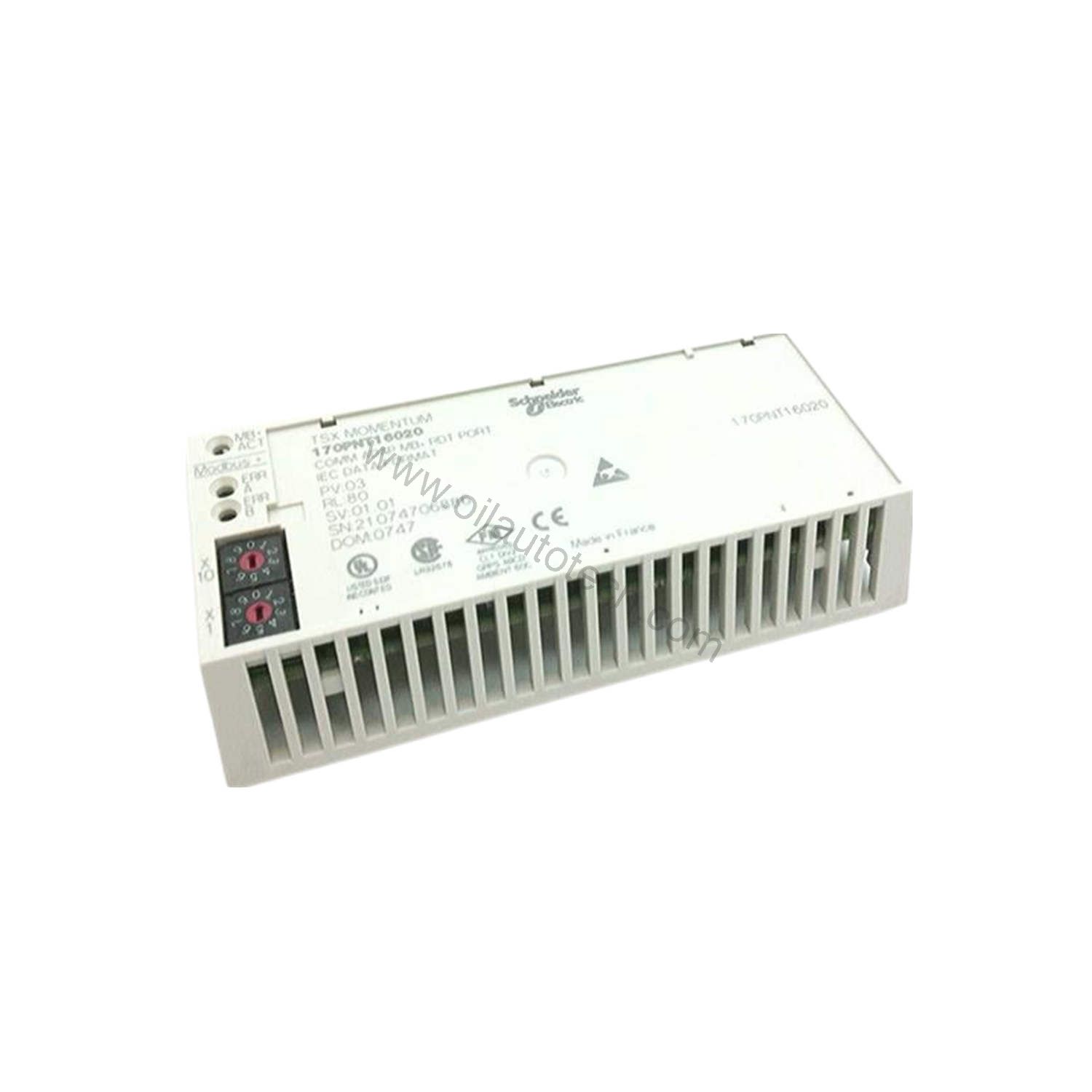 Figure 1: Front view of the Schneider Electric 170PNT16020C industrial automation component showing its physical design and enclosure.