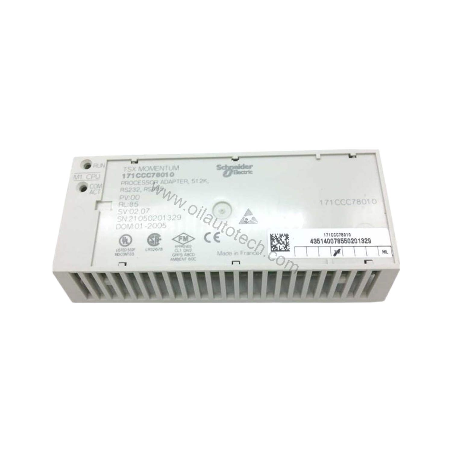 Figure 1: Front view of the Schneider 171CCC78010 industrial automation component showing its physical design and enclosure.
