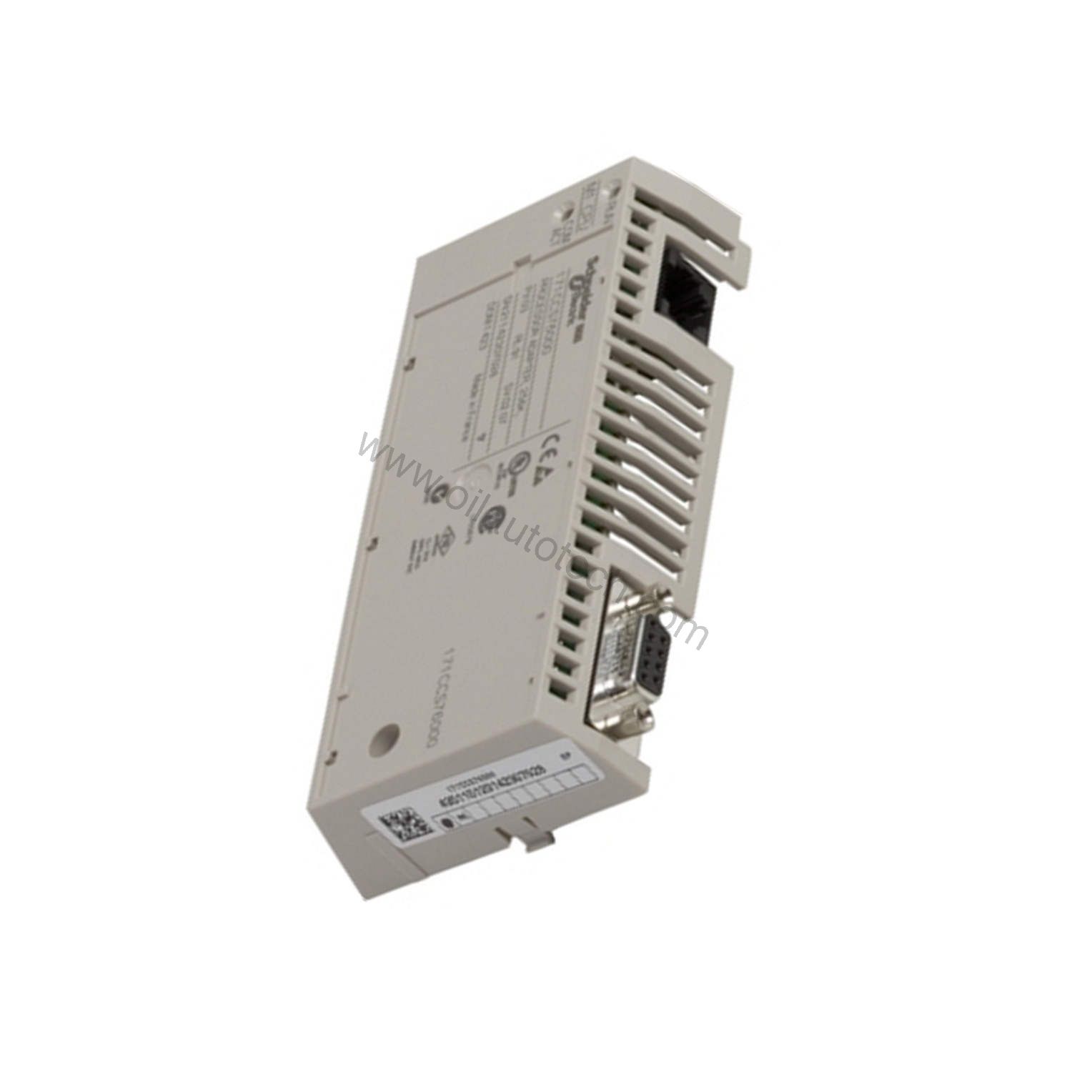 Figure 2: Technical layout and connection details for the Schneider 171CCS76000 industrial automation component.