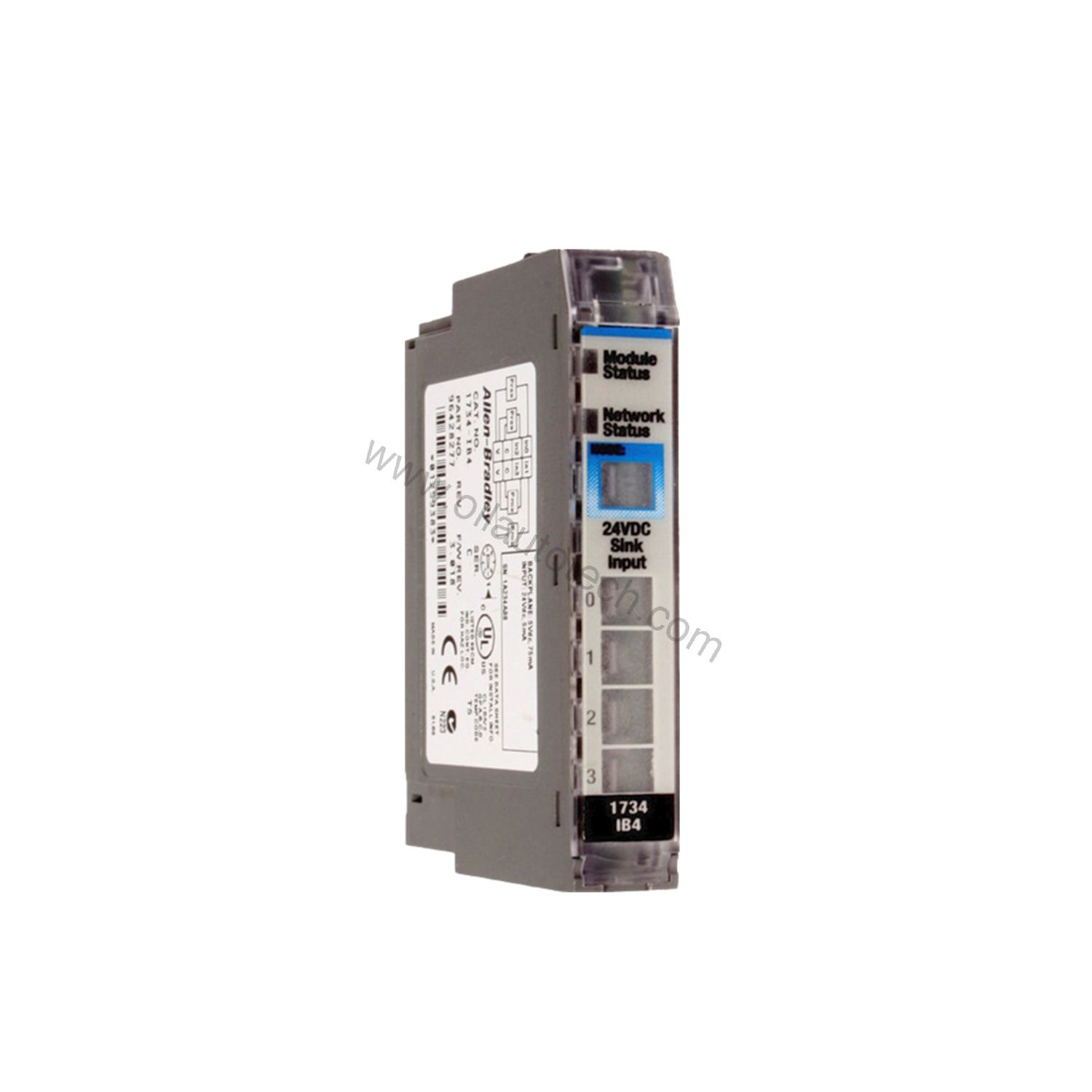 Figure 1: Front view of the Allen-Bradley 1734-IB4 industrial automation component showing its physical design and enclosure.