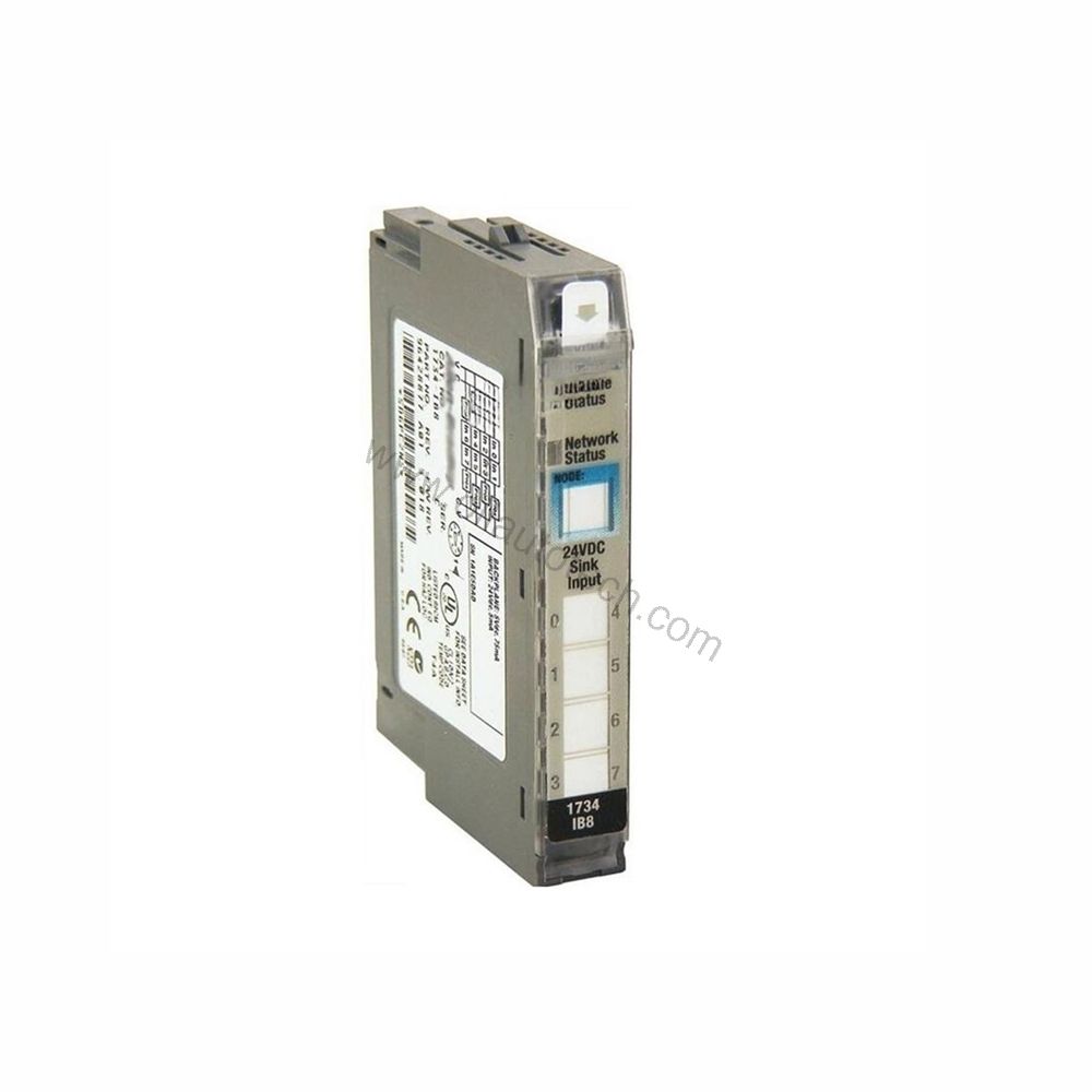 Figure 1: Front view of the Allen-Bradley 1734-IB8 industrial automation component showing its physical design and enclosure.