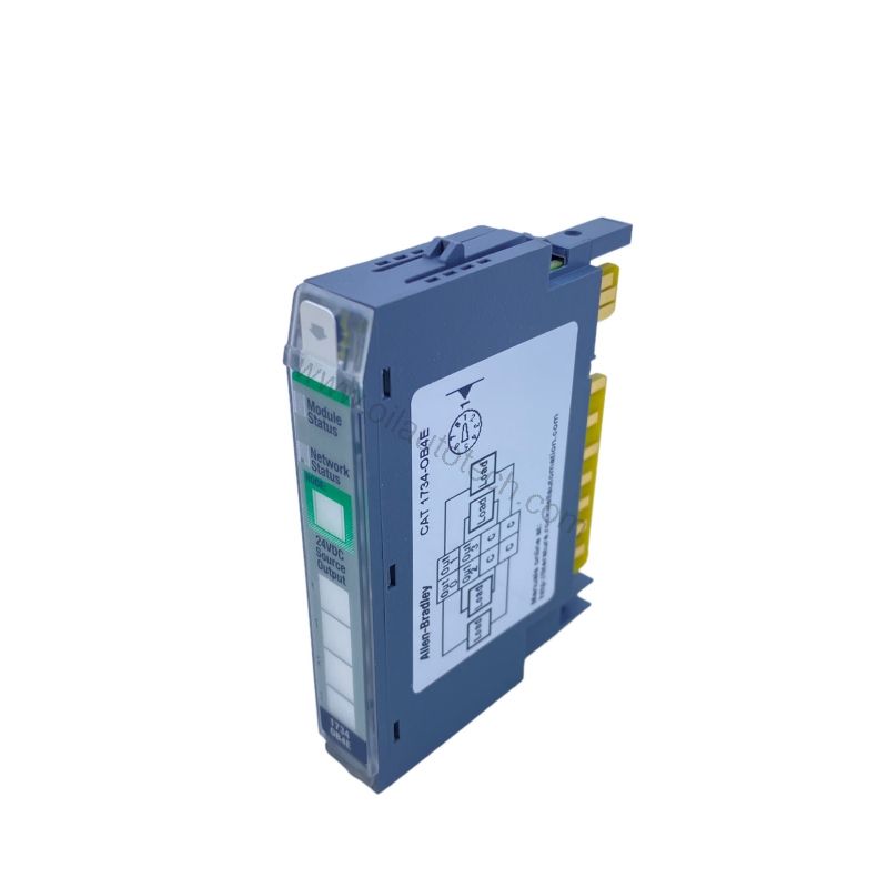 Figure 1: Front view of the Allen-Bradley 1734-OB4E industrial automation component showing its physical design and enclosure.