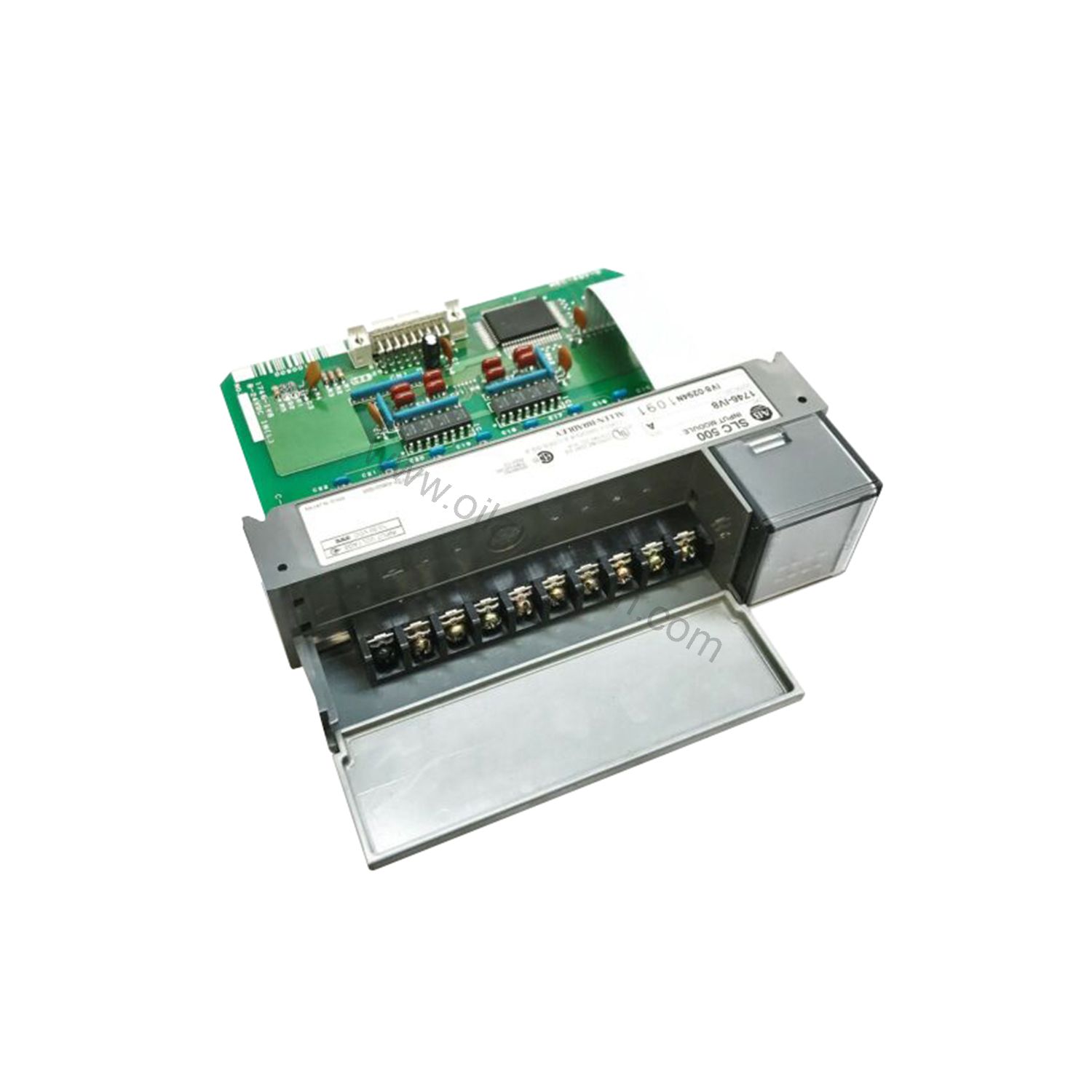 Figure 1: Front view of the Allen-Bradley 1746-IV8 industrial automation component showing its physical design and enclosure.