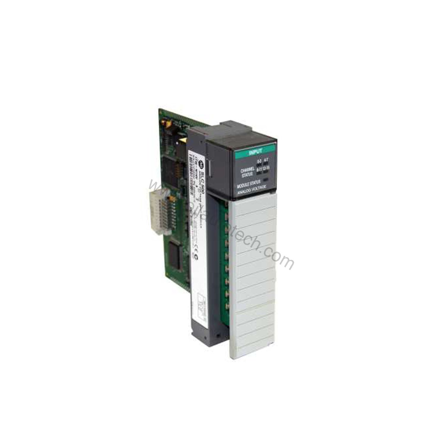 Figure 1: Front view of the Allen-Bradley 1746-NI16V industrial automation component showing its physical design and enclosure.